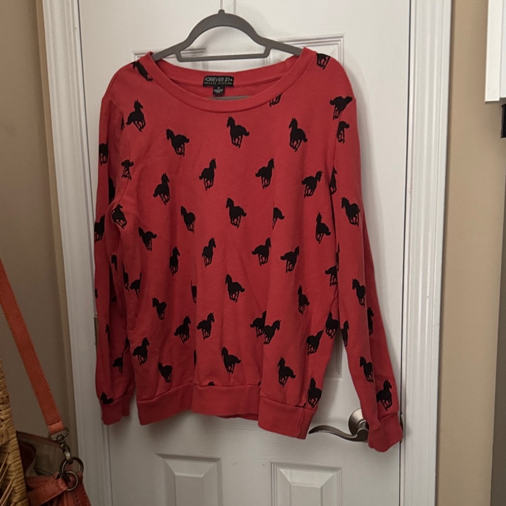 Forever 21 Red Sweater with Black Horse Pattern